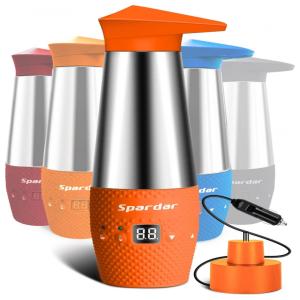 Chaleira Elétrica Temperatura no Visor LCD 12v Anti Derramamento e Vazamento 348ml Laranja