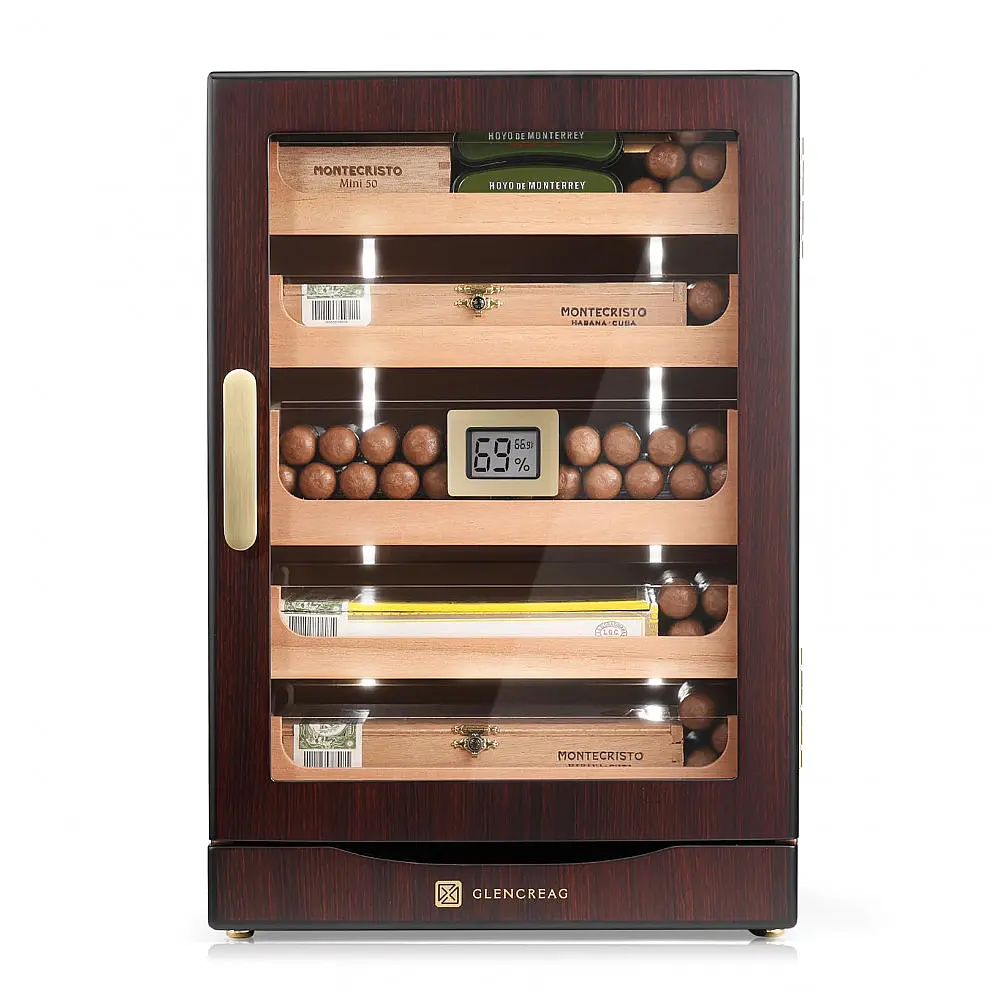 Gabinete Humidor GLENCREAG Marrom-Avermelhado para 250 Charutos com Cedro Espanhol e Higrômetro Digital