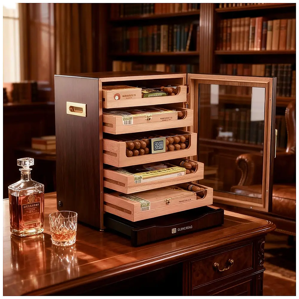 Gabinete Humidor GLENCREAG Marrom-Avermelhado para 250 Charutos com Cedro Espanhol e Higrômetro Digital — foto 2