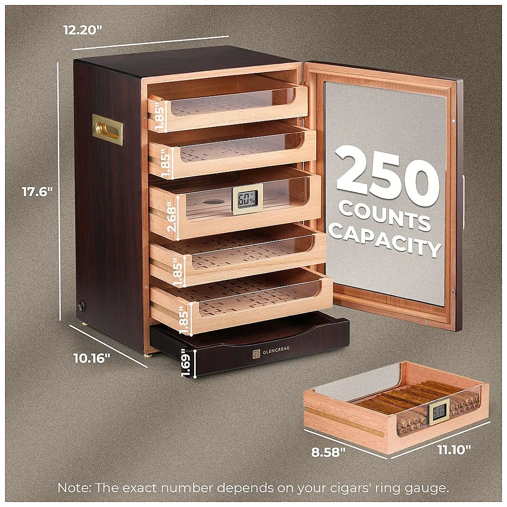 Gabinete Humidor GLENCREAG Marrom-Avermelhado para 250 Charutos com Cedro Espanhol e Higrômetro Digital — foto 3