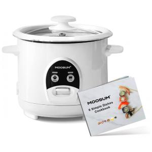 Panela de Arroz Elétrica 0,6 Litros em Aço Inoxidável com Cesto Antiaderente, 110V, MOOSUM, Branca