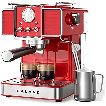Cafeteira Elétrica Retro Expresso Reservatório 1.5L 15 Bar de Pressão, 1350W, 110v, GALANZ GLEC02RDRE14, Vermelho