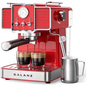 Cafeteira Elétrica Retro Expresso Reservatório 1.5L 15 Bar de Pressão, 1350W, 110v, GALANZ GLEC02RDRE14, Vermelho