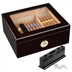 Umidor de Charutos Slege 300g, Caixa para Charutos Cubanos, Tampa de Vidro e Cedro Espanhol, Umidade Controlada, Divisória, Higrômetro