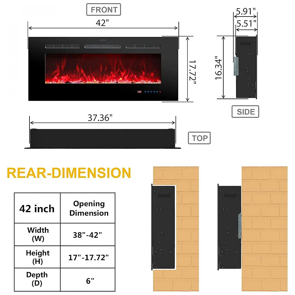 Lareira Elétrica RODALFLAME 107x45cm 1500W Chamas LED 13 Cores Embutir 110V — foto 2