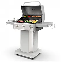 Churrasqueira a Gás 30.000 BTU com 3 Queimadores e Mesas Laterais em Aço Inoxidável, Branca, KENMORE PG A4030400LD PE, Branco