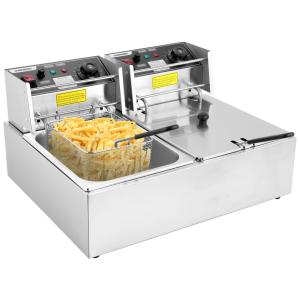 Fritadeira Elétrica Dupla Profissional 12 Litros de Capacidade, Aço Inoxidável, 110V 3400W, casulo