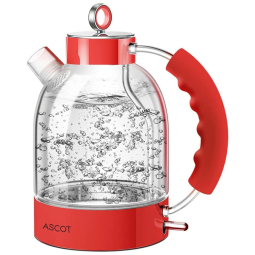 ASCOT Chaleira Elétrica de Vidro 1.7L, Aço Inoxidável, 1500W, 110V, Vermelha