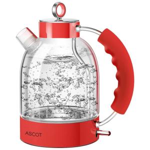 ASCOT Chaleira Elétrica de Vidro 1.7L, Aço Inoxidável, 1500W, 110V, Vermelha