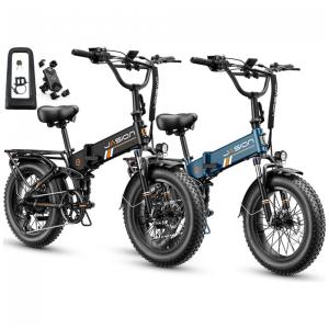 Kit 2 bicicletas elétricas dobráveis Jasion X-Hunter Pro preta e azul pneus 20x4 motor 750W pico 1800W bateria 48V 15Ah suspensão dupla 110V