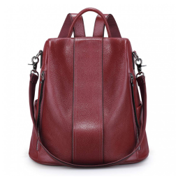 Mochila Feminina de Couro Conversível para Bolsa de Ombro, S ZONE, Vermelho