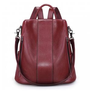 Mochila Feminina de Couro Conversível para Bolsa de Ombro, S ZONE, Vermelho