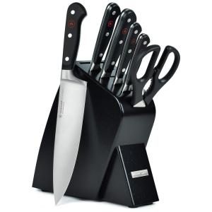 Wu Conjunto de Facas em Aço Inoxidável com Afiador Embutido e Bloco de Bancada 7 Peças, WSTHOF, Preto
