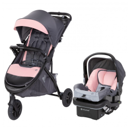 Carrinho de Bebê Travel System de 3 Rodas com Pneus para Todo o Terreno, Porta-Copos, Baby Trend Tango 3, Rosa e Cinza