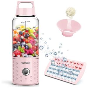 Liquidificador de Bancada Portátil 400 mL para Vitaminas, Recarregável 7V, POPBABIES Portable, Rosa