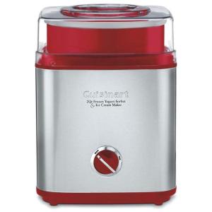 Sorveteira Isolamento Duplo 1,8kg Metal Escovado Congela em 25 Minutos, CUISINART ICE 30R, Vermelho