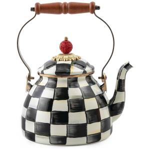 Chaleira de Chá Esmaltada 3 Litros com Pássaro, MacKenzie Childs, Branca e Amarelo