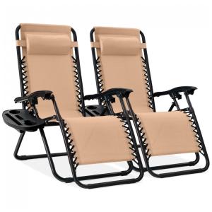 Conjunto de 2 Cadeiras Reclináveis de Aço com Sistema Zero Gravity da Best Choice Products - Bege