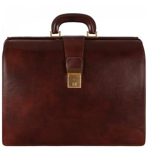 Bolsa Maleta de Couro Masculina para Laptop, Brilhante, TIME RESISTANCE, Marrom