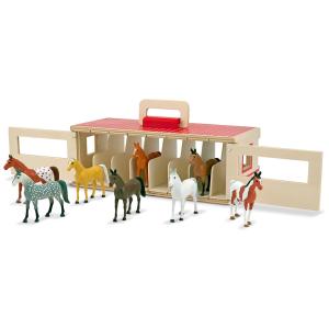 Estábulo para Cavalos de Exposição com Caixa de Madeira e 8 Peças para Crianças Acima de 3 Anos, Melissa & Doug