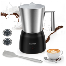 Espumador de Leite e Vaporizador Secura 500ml, em Inox, Elétrico para Espuma Quente/Fria em Lattes, Cappuccinos e Chocolate Quente