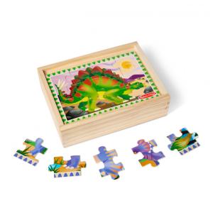 Quebra Cabeça Infantil de Madeira 4 em 1 , Tema Dinossauros com Caixa de Armazenamento e 48 Peças, Melissa & Doug