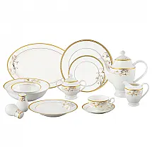 Aparelho de Jantar Lorren Home Trends La Luna 57 Peças Bone China Dourado Friso Ouro 24K Serviço para 8