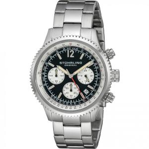 Relógio Masculino Monaco Data Aço Inox Link Pulseira Mergulho 50M, STUHRLING 669B.01, Prateado