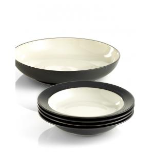 Conjunto de 4 Pratos Fundos e 1 Tigela para Massa, Formato Redondo, Material de Cerâmica e Estilo Clássico, Noritake 8034-05N