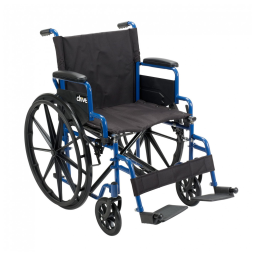 Cadeira de Rodas Leve Dobrável Drive Medical Azul Quadro de Aço Apoio de Pés Swing‑Away 20" BLS18FBD‑SF