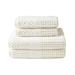 Jogo de Toalhas, Ultra Macias e Absorventes com 4 Peças e Material 100% Algodão Orgânico Diamond Jacquard 700GSM, TexereSilk, Branco Creme