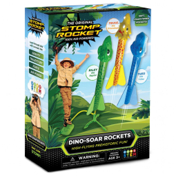 Lançador de Foguetes Stomp Rocket DinoSoar: Diversão Pré-Histórica para Crianças com 3 Foguetes Temáticos de Dinossauro - Stomp Rocket