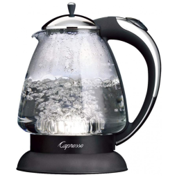 Chaleira elétrica de vidro Capresso preta e cromada 1,42L com indicador luminoso e desligamento automático H2O Glass 240.02, 110V