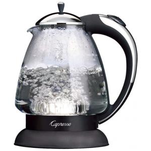 Chaleira elétrica de vidro Capresso preta e cromada 1,42L com indicador luminoso e desligamento automático H2O Glass 240.02, 110V