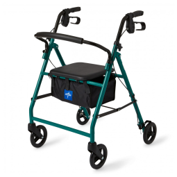 Andador Rollator de Alumínio Medline com Assento, Verde, Capacidade para 113 Kg, Leve, 6 Rodas, Dobrável, Cabos Ajustáveis, para Idosos