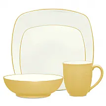 Aparelho de Jantar de Cerâmica Clássica e Durável para o Dia a Dia com 4 Peças, Formato Quadrado e Material de Cerâmica, Noritake 8065-04P