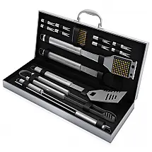 Kit Churrasco na Grelha 16 Peças de Aço Inoxidável com Estojo de zenamento, HOME COMPLETE HC 1000, Prateado