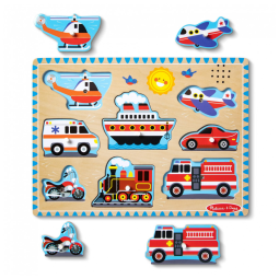 Quebra Cabeça Infantil de Madeira com Efeitos Sonoros de Veículos e 8 Peças para Crianças Acima de 2 Anos, Melissa & Doug