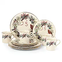 Aparelho de Jantar Lenox Winter Greetings 12 Peças Porcelana Serviço para 4 Vermelho e Verde Natal