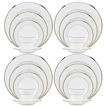 Aparelho de Jantar Noritake Silver Palace 20 Peças Porcelana de Osso Filete Platina Serviço para 4