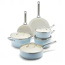 Conjunto de Panelas Antiaderente Revestida de Cerâmica, 10 Peças, GREENPAN CC000386 001, Azul