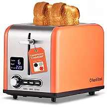 Torradeira Elétrica 2 Fatias 6 Níveis Tostagem LED Função Descongelar Bandeja Removível 110V 800W Laranja