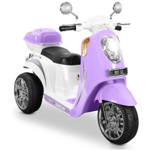 Moto Elétrica Infantil Bateria 12V 3 Rodas com Luzes e Sons, KIDZONE, Lilás