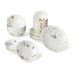 Conjunto de Tigelas, Tema de Borboletas com 24 Peças, Material de Porcelana e Formato Redondo, Lenox 895704, Branco Colorido