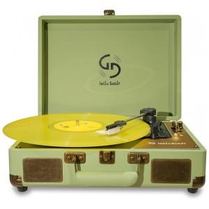 Toca Discos Portátil com Alto Falantes Estéreo, AUX e 3 Velocidades, HelloGoody, Verde