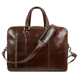 Bolsa Maleta de Couro Unissex para Laptop, TIME RESISTANCE, Marrom