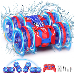 Carrinho de Controle Remoto Anfíbio 4x4 à Prova d'Água 2.4 GHz - Acrobacias 360°, Luzes LED - Presente para Crianças - 30 cm,Fygurso