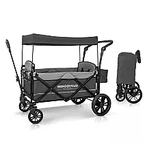 Carrinho de Passeio para 2 Crianças Multifuncional com Cobertura Removível e Dobramento, até 70 kg, WONDERFOLD X2, Cinza Escuro