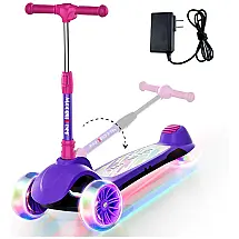 Patinete Elétrico Infantil 3 Rodas com Acelerador de Polegar, Rodas LED Piscantes, Velocidade até 8 km/h, Rosa, para 3-8 Anos