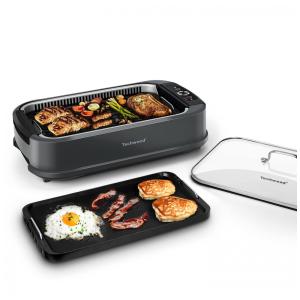 Techwood Churrasqueira Elétrica Portátil serve 4 Porções com Painel de Controle, 110V, 1500W, Cinza